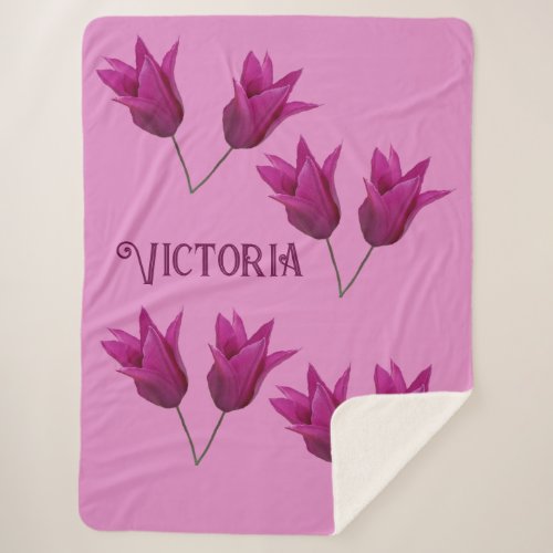 Cute Victoria name pink tulip flowers blanket 