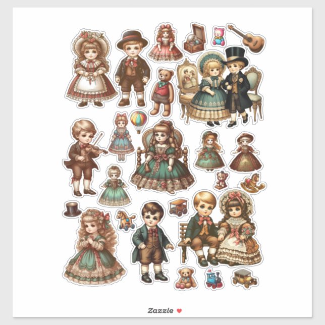 cute victorian antique dolls and toys art  sticker (Sheet)