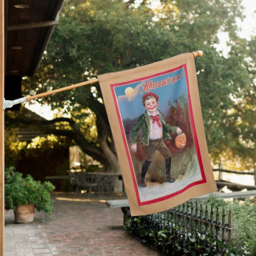 Cute Victorian Boy with Halloween Jack_O_Lantern House Flag