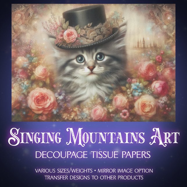 Cute Victorian Cat in Top Hat Decoupage  Tissue Paper (Creator Uploaded)