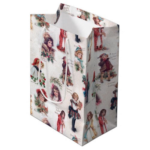 Cute Victorian Children wChristmas Greetings Medium Gift Bag