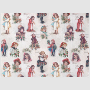 Cute Victorian Children w/Christmas Greetings Tissue Paper
