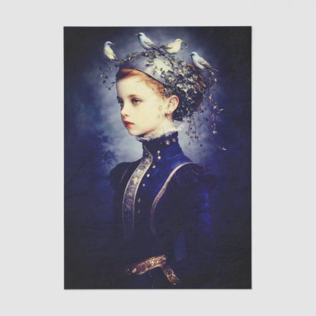  Cute Victorian Girl, Ivy & Birds FF6L Decoupage Tissue Paper (Front)