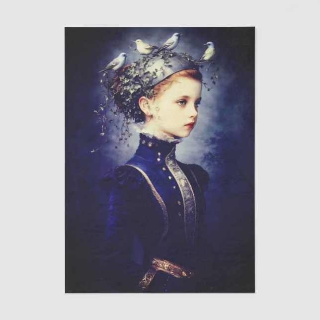  Cute Victorian Girl, Ivy & Birds FF6R Decoupage Tissue Paper (Front)