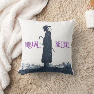 Cute Victorian Man Dream Believe Quote Throw Pillow