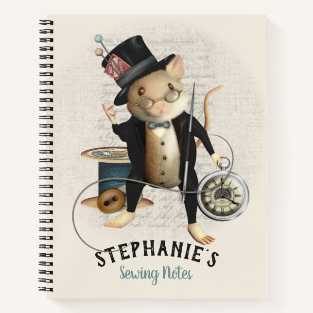 Cute Victorian Mouse Sewing Notes Journal (Front)
