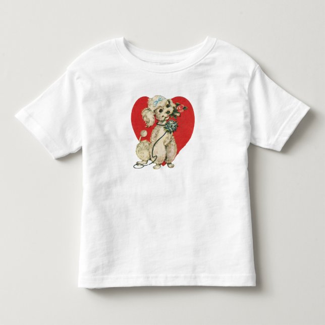 Cute Victorian Poodle With Rose And Red Heart   Toddler T-shirt (Front)