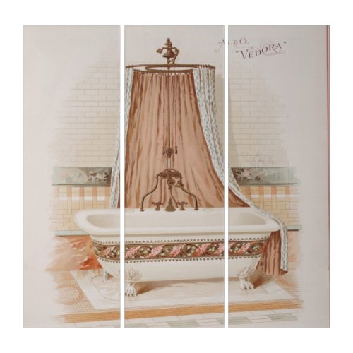 Cute Victorian Vintage Bathtub Ad Pink White Triptych