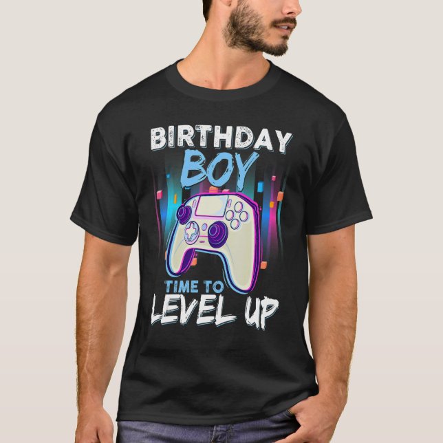 Cute Video Game Matching  Birthday Boy Time To Lev T-Shirt (Front)