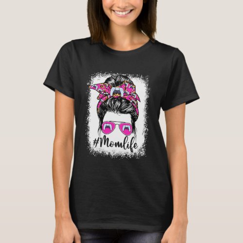 Cute Video Game Mom Life Messy Bun Game Day Mother T_Shirt