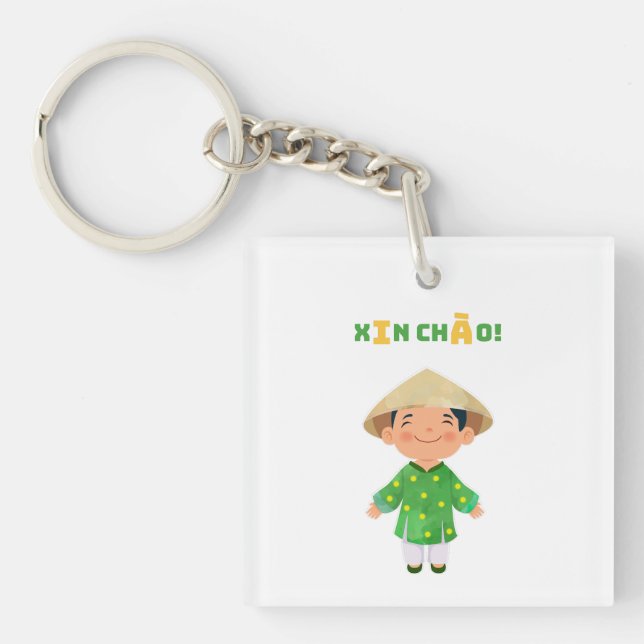 Cute Vietnamese "Xin Chào!" Keychain (Front)