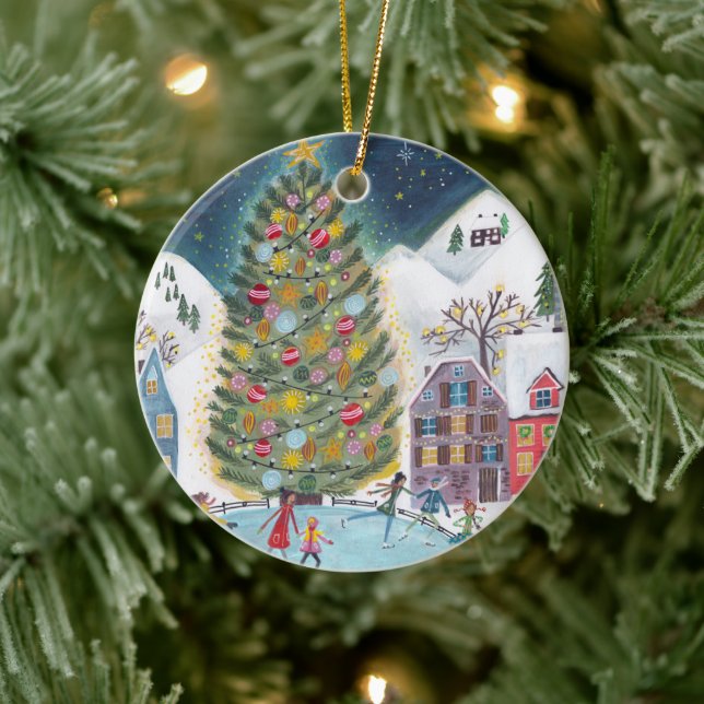 Cute Village First Christmas as Grandparents Photo Ceramic Ornament (Tree)