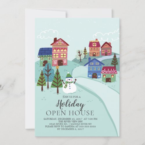 Cute Village Holiday Open House Invitation