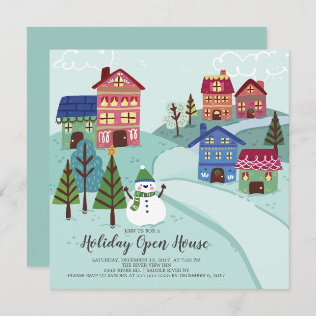 Cute Village Holiday Open House Invitation (Front/Back)