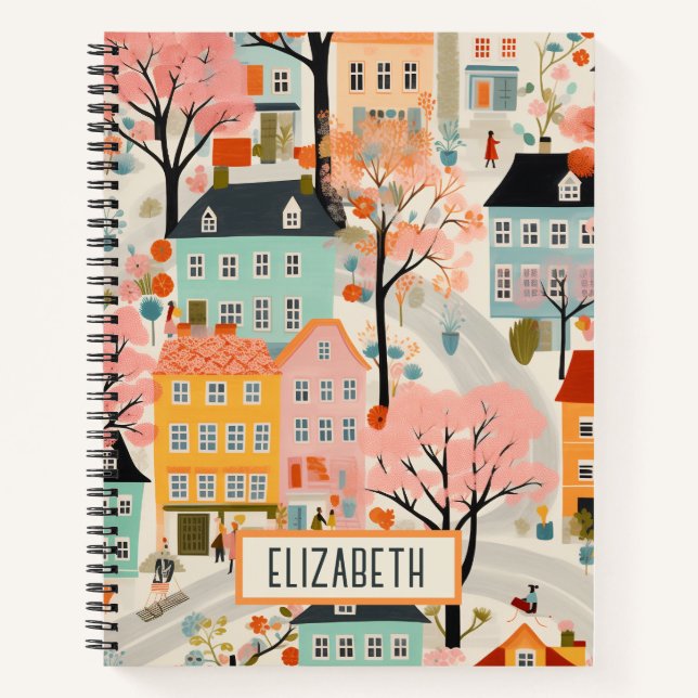 Cute Village House Pattern Notebook (Front)