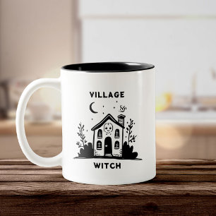 Cute Village Witch Whimsical Witch House  Two-Tone Coffee Mug