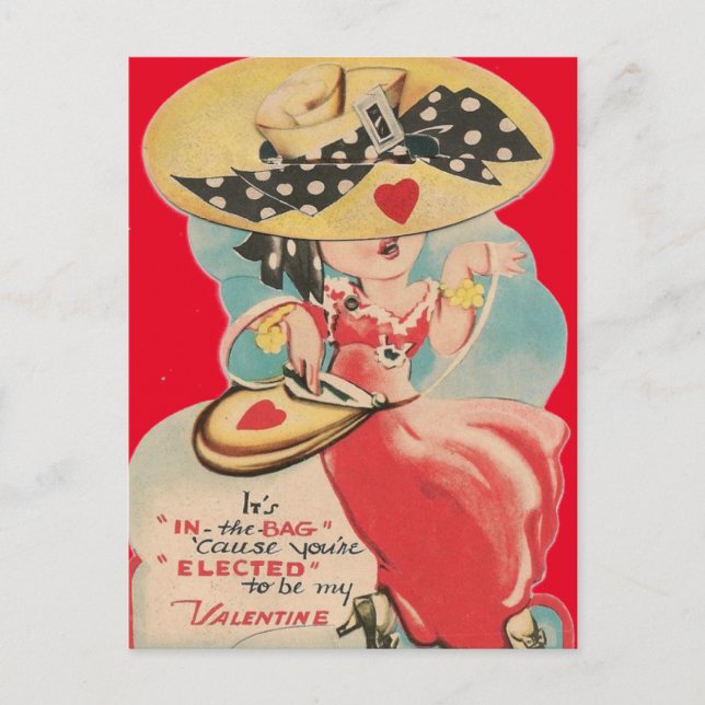 Cute Vintage 1950s Girl & Purse Valentine Postcard (Front)