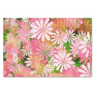 Cute Vintage 70s Pink & Green Daisies Retro Floral Tissue Paper