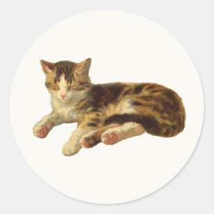 Cute Vintage Adorable House Kitty Cat Nap Classic Round Sticker