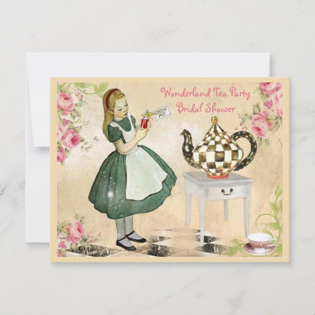 Cute Vintage Alice in Wonderland Bridal Shower Invitation (Front)