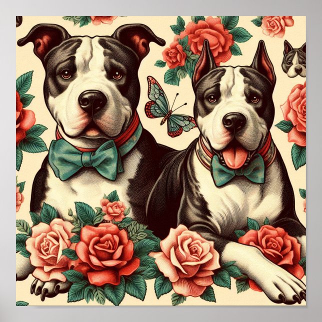 Cute Vintage American Pit Bull Terrier  Poster (Front)