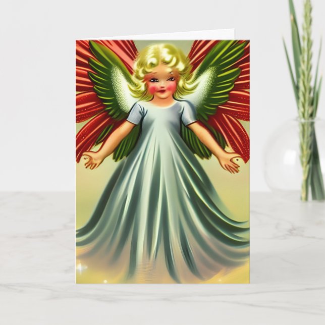 Cute Vintage Angel Christmas Blank Inside Holiday Card (Front)