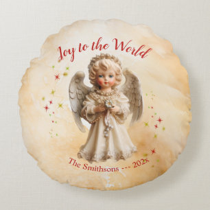 Cute Vintage Angel Christmas Round Pillow