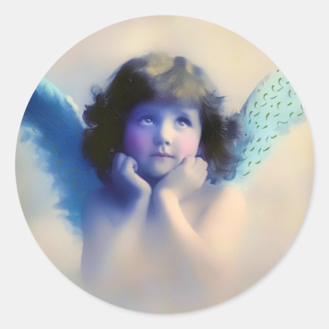 Cute Vintage Angel Classic Round Sticker (Front)