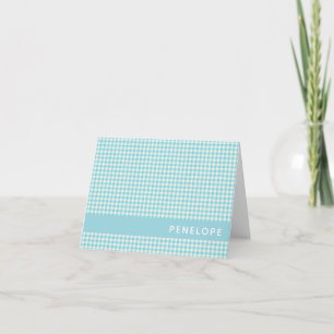 Cute Vintage Aqua Blue Gingham Plaid Personalized Note Card
