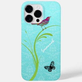 Cute Vintage Aqua Damask Colorful Bird Butterfly Case-Mate iPhone 14 Pro Max Case