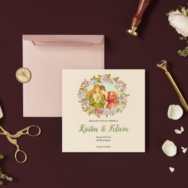 Cute Vintage Art Nouveau LGBTQ Two Brides Wedding (Creator Uploaded)