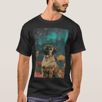 Cute Vintage Art Pug Dog Puppy Retro T-Shirt