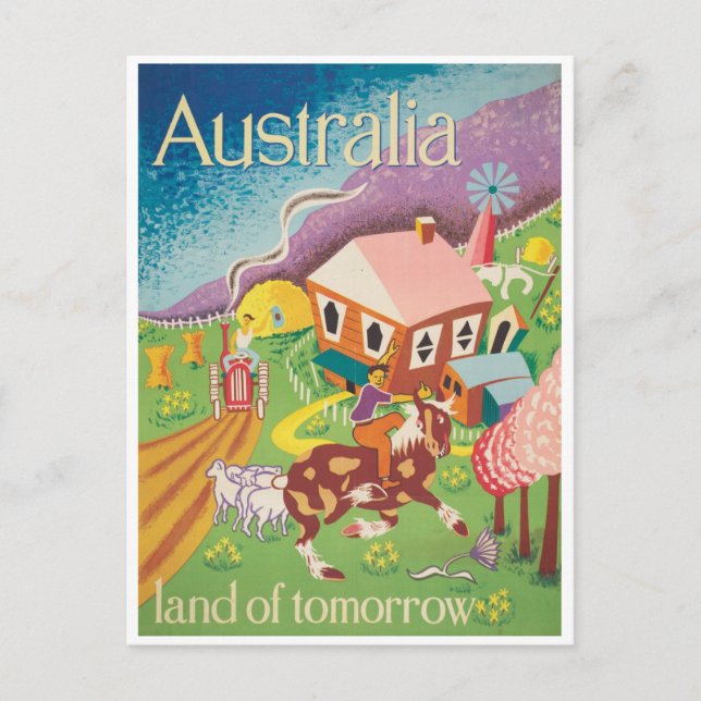 Cute Vintage Australia Farm Travel Postcard (Front)