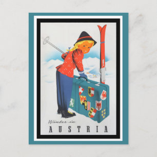 Cute Vintage Austria Alps Mountains Ski Travel Postcard