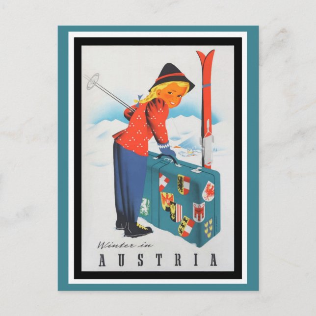 Cute Vintage Austria Alps Mountains Ski Travel Postcard (Front)