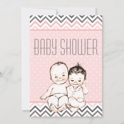 Cute Vintage Baby Brother and Sister Baby Shower Invitation