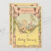 Cute Vintage Baby Girl and Fairies Baby Shower Invitation (Front/Back)