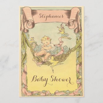 Cute Vintage Baby Girl And Fairies Baby Shower Invitation by GroovyGraphics at Zazzle