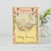 Cute Vintage Baby Girl and Fairies Baby Shower Invitation (Standing Front)