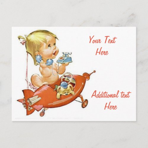 Cute Vintage Baby on the Telephone Personalised Postcard