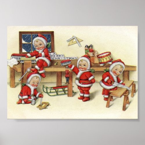 Cute Vintage Baby Santa Illustration Poster