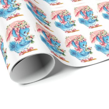 Cute Vintage Baby Shower Duck Gender Neutral  Wrapping Paper by WhiteRose1 at Zazzle