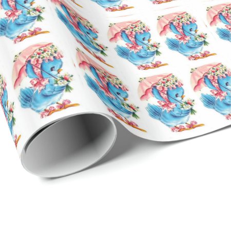 Cute Vintage Baby Shower Duck Gender Neutral  Wrapping Paper