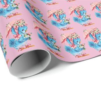 Cute Vintage Baby Shower Duck Girl Wrapping Paper by WhiteRose1 at Zazzle