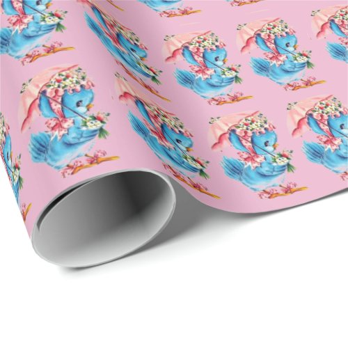 Cute Vintage Baby Shower Duck Girl Wrapping Paper