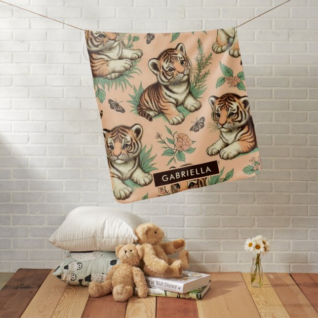 Cute Vintage Baby Tiger Pattern Baby Blanket (In Situ)