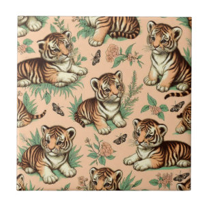 Cute Vintage Baby Tiger Pattern Ceramic Tile