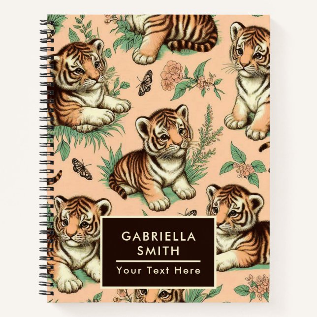 Cute Vintage Baby Tiger Pattern Notebook (Front)