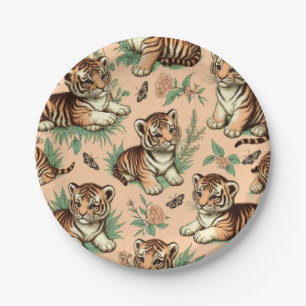 Cute Vintage Baby Tiger Pattern Paper Plates