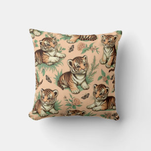 Cute Vintage Baby Tiger Pattern Throw Pillow